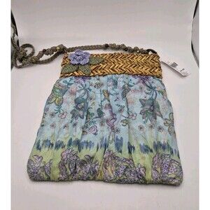 Cappella Straworld Fabric And Straw Crossbody Purse Flowers Lavender Blue NWT